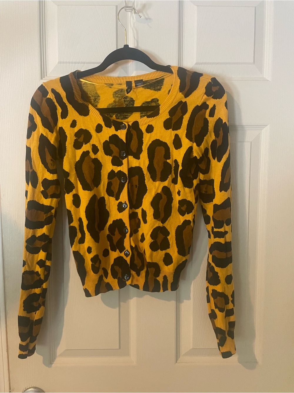 Divided Yellow and Brown Leopard Print Button-Up Cardigan
